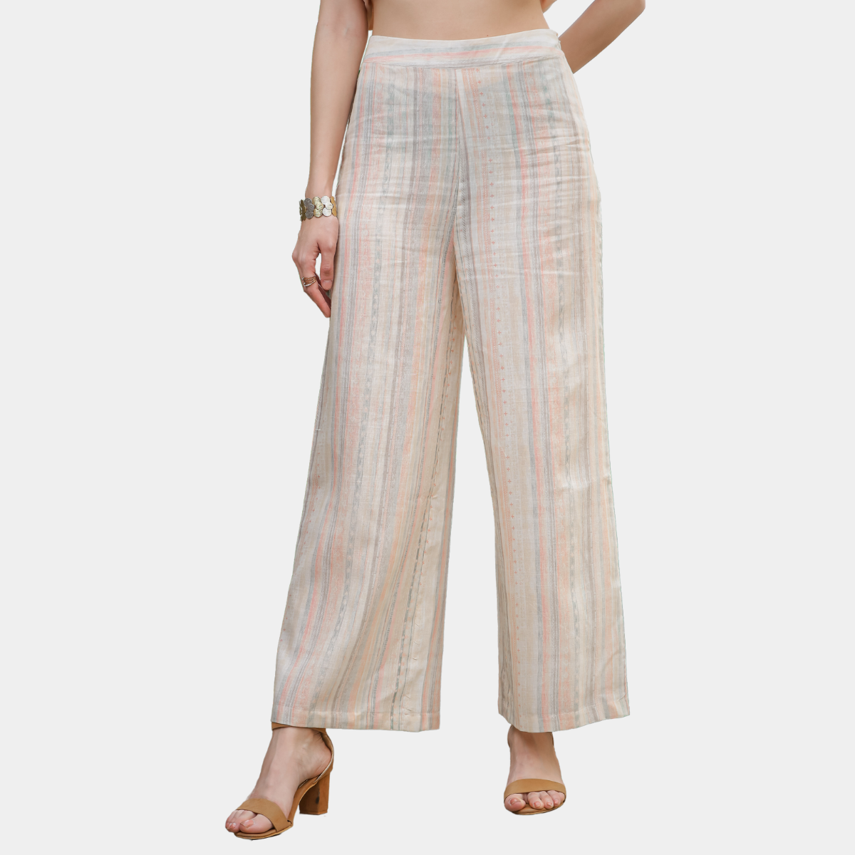 Off White Cotton Linen Tie UP Pant  Expressions by UV