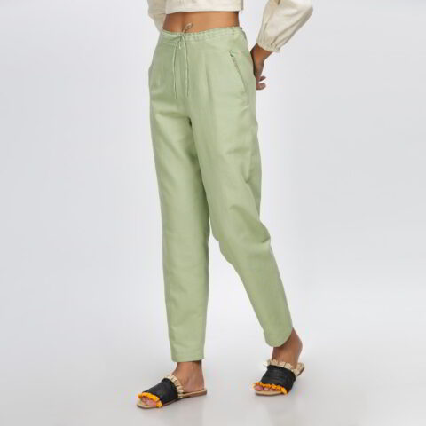 Buy Olive Green Tie-Up Paperbag Trousers Online - Aarke International Store  View